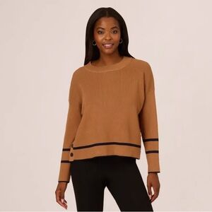 Adrianna Papell Camel Sweater with Navy Trim